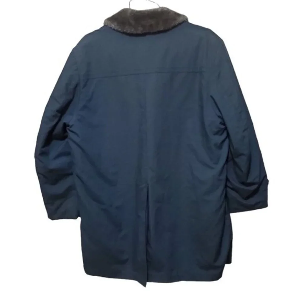 Penneys Towncraft Mens Dress Coat 40S Green Faux Fur Collar Lined Mid Length USA